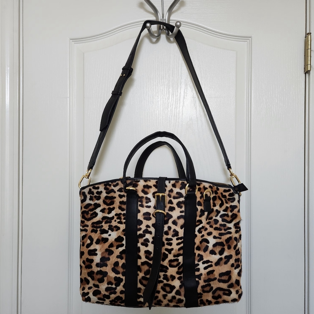 Leopard Printed Calf Skin and Leather Computer Bag